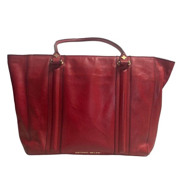 ANTONIO MELANI Women’s‎ Red Leather Tote Handbag Work Computer Bag 13.5X5X11.5 - Picture 2 of 12